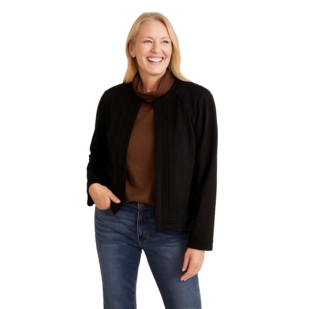 Chico’s Open Jacket 3/ XL/ 16 Black Knit Classic Career Casual Capsule